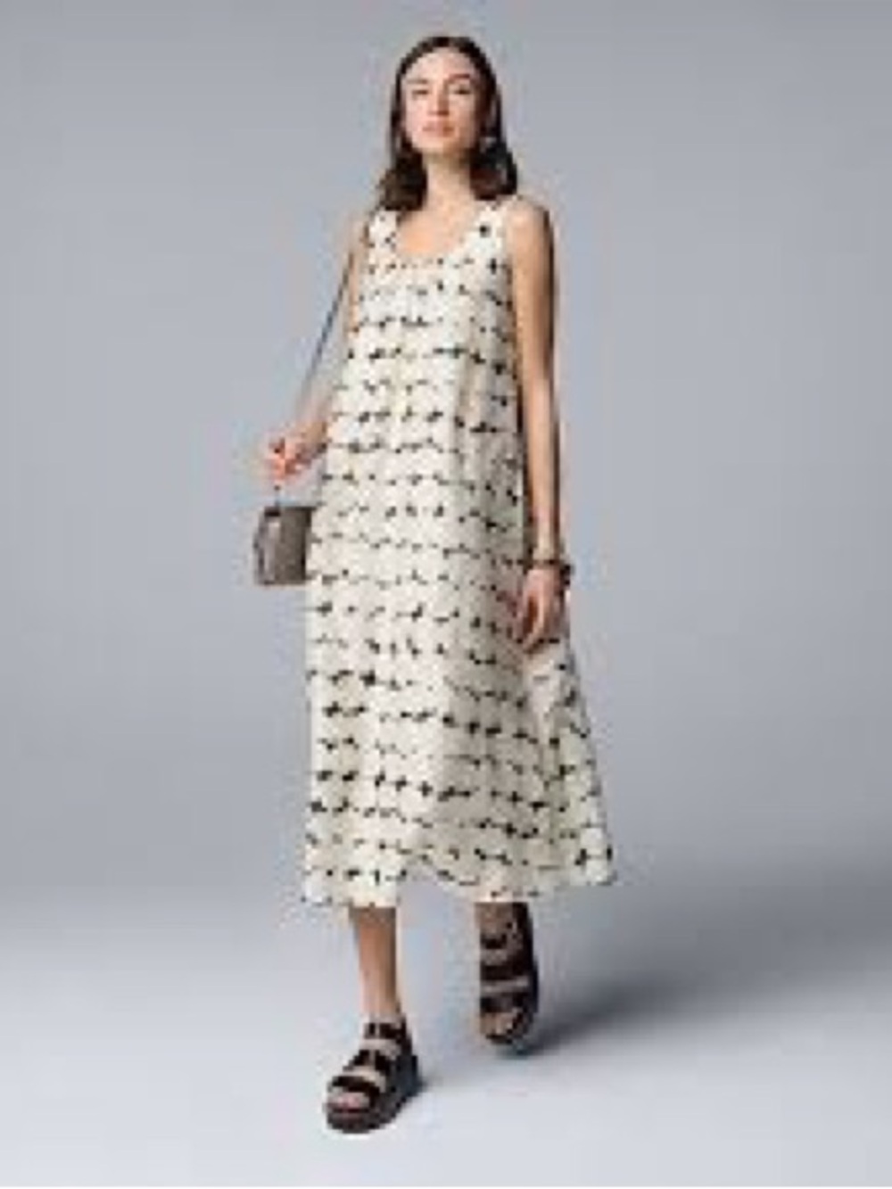 Simply Vera Vera Wang Cream Maxi Dress with Gray Pattern